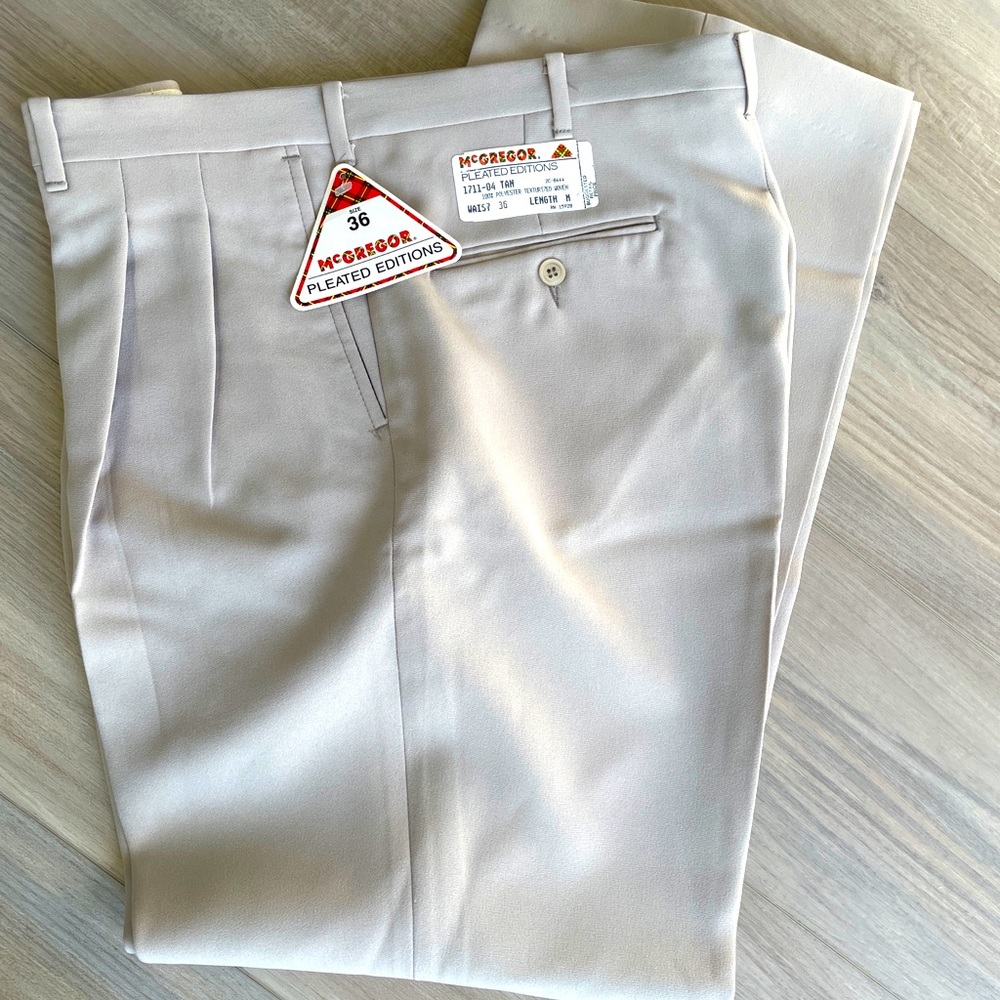 VTG NWT McGregor Men's Tan khaki Polyester‎ Pants - 36 x 29.5. Waist 36 Length M